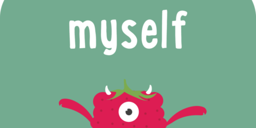 BeeZee Bodies Mascot (Raspberry) under the word 'Myself'