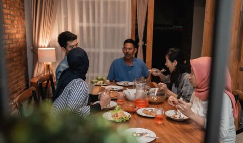 Family breaking fast during Ramadhan