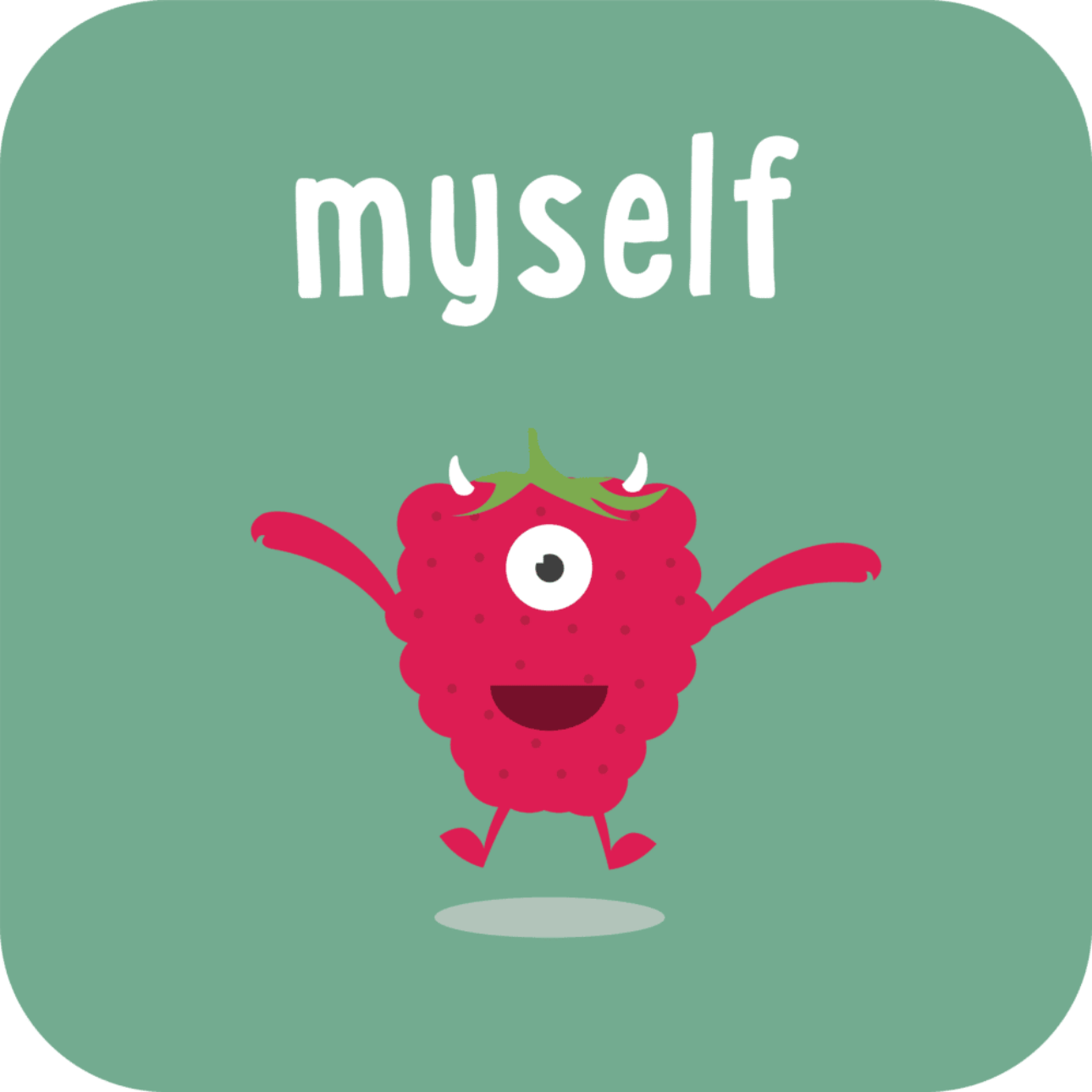 BeeZee Bodies Mascot (Raspberry) under the word 'Myself'