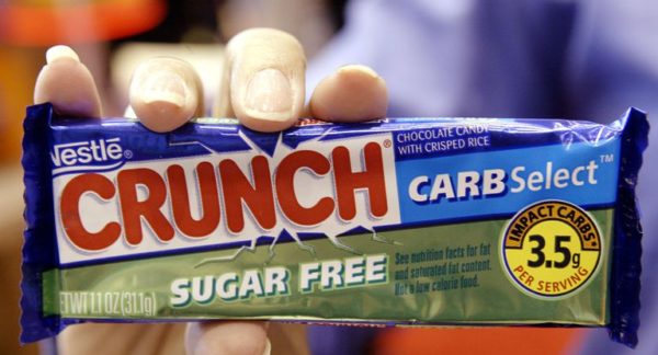 A crunch bar marked as sugar free