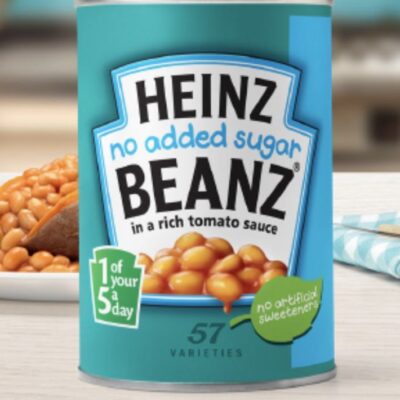 A tin of heinz baked beans with no added sugar