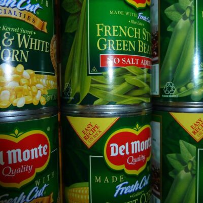 a range of tinned vegetable like green beans and sweetcorn