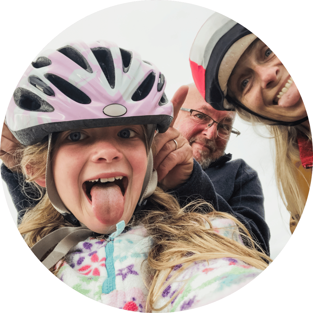 Family having a fun cycling day out